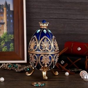 Royal Blue Elegant Faberge Egg Trinket Box Hinged magnetic closure BREATHTAKING